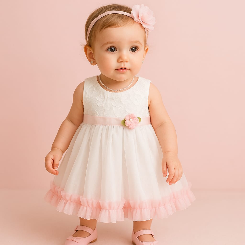 White/Pink Baby Fancy Frock