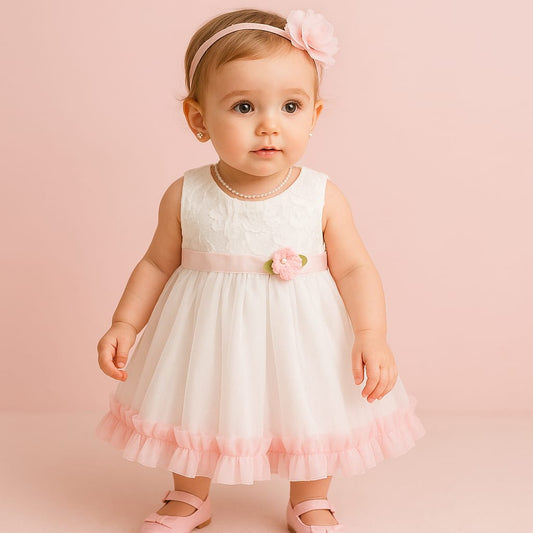 White/Pink Baby Fancy Frock