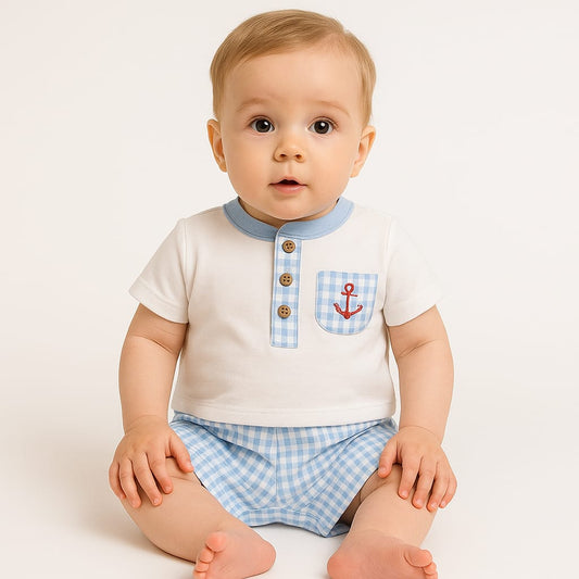 Baby Boy Romper White/Blue
